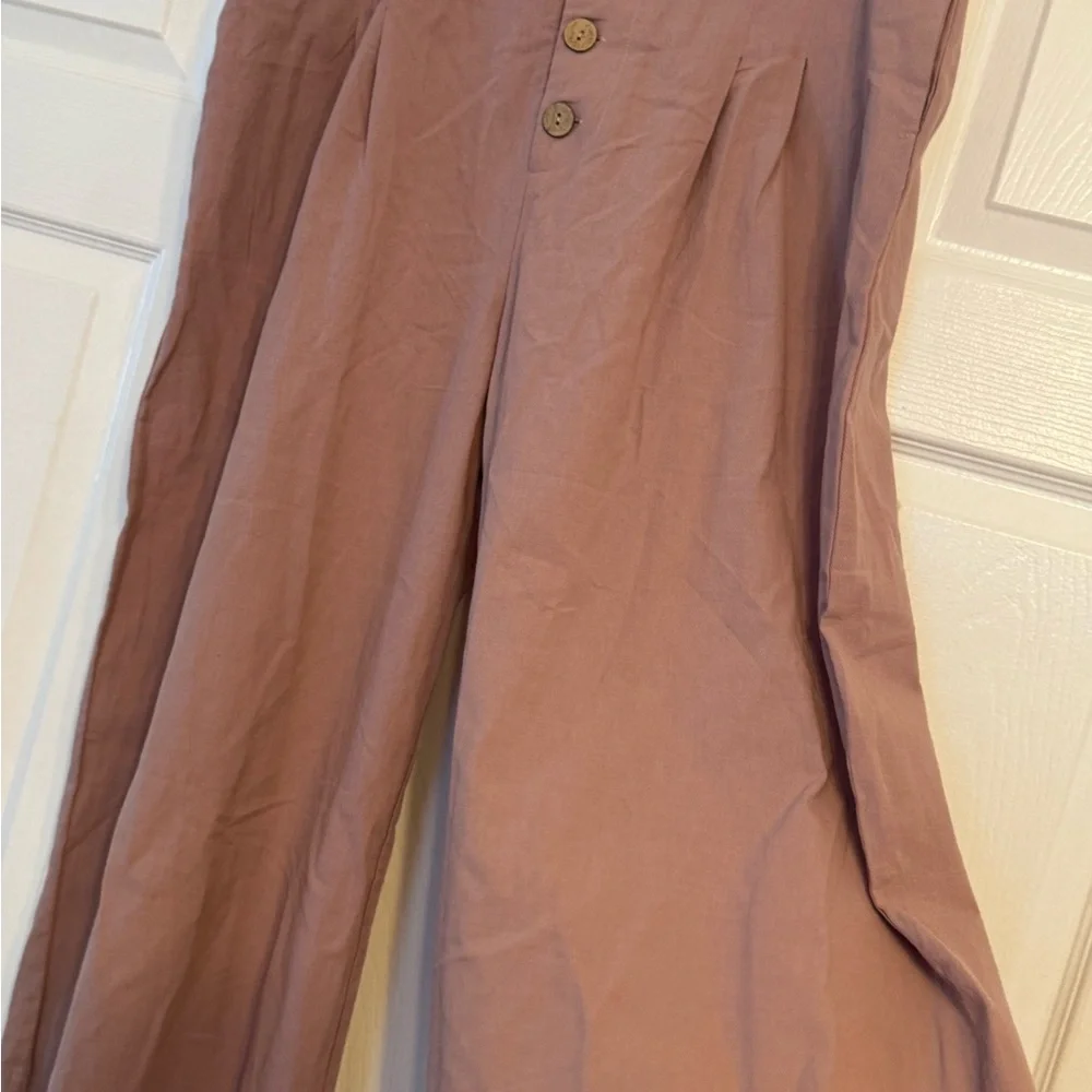 Good Luck Gem Mauve NEW High Waist Flare Cotton Bohemian Beach Casual Pants - Picture 4 of 7